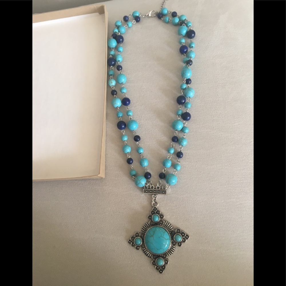 Blue Howlite & Lapis Lazuli Necklace in Silvertone